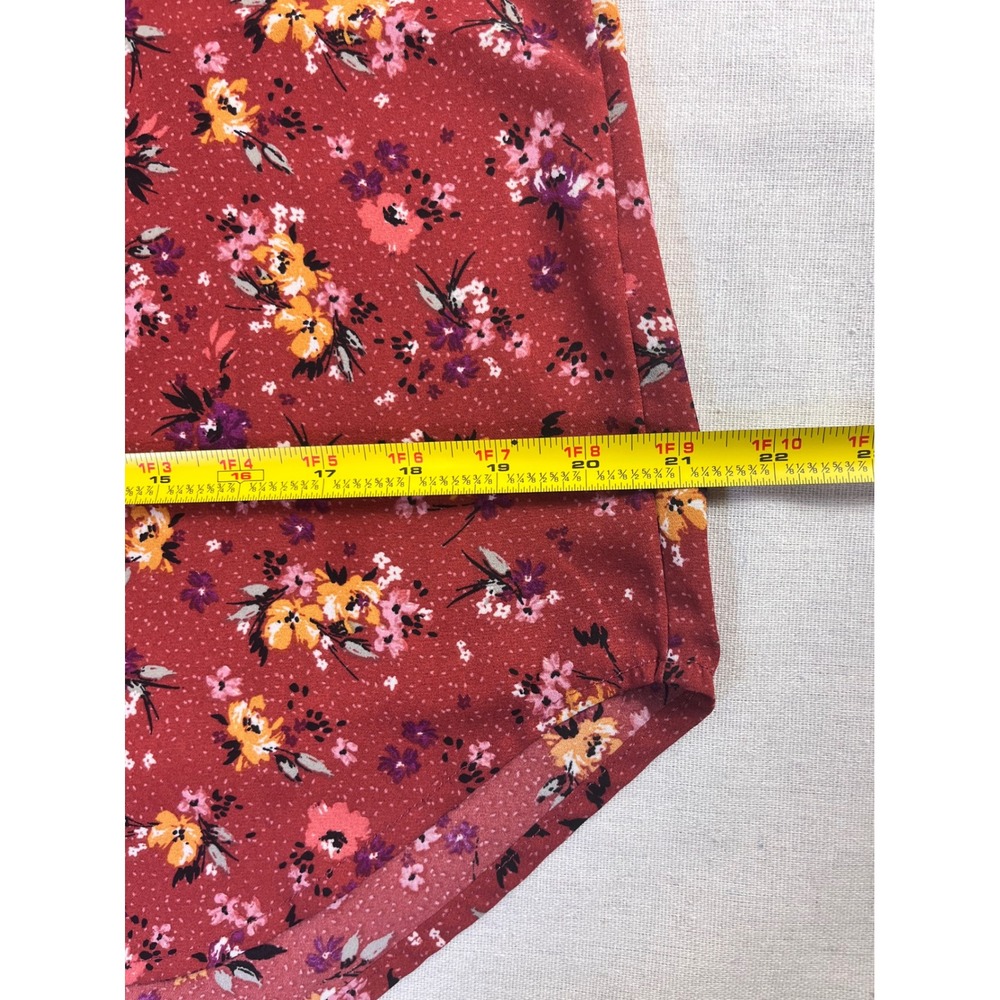 Maurices Womens Rust Red Orange Floral V-Neck Blouse sz M Fall Office Layering - Picture 5 of 7